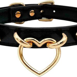 Handmade Leather O-Ring Choker Necklace for Women - Adjustable Punk Gothic Colla